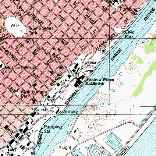 Topographic Map of Lamar State College Port Arthur, TX