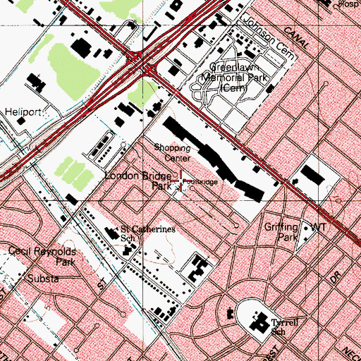 Topographic Map of London Bridge Park, TX