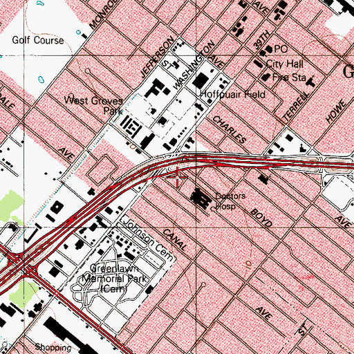 Topographic Map of Renaissance Groves Hospital, TX