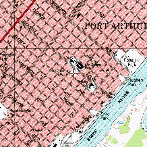 Topographic Map of De Queen Park, TX
