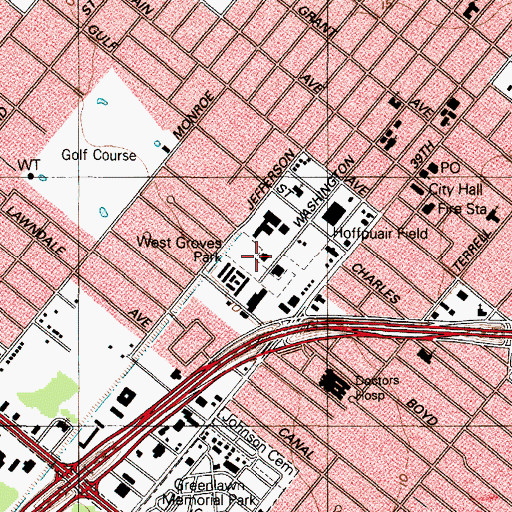 Topographic Map of West Groves Park, TX