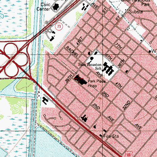 Topographic Map of Park Place Medical Center, TX