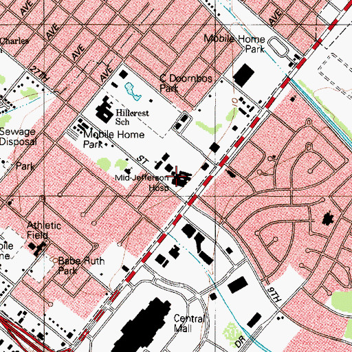 Topographic Map of Mid-Jefferson Hospital, TX