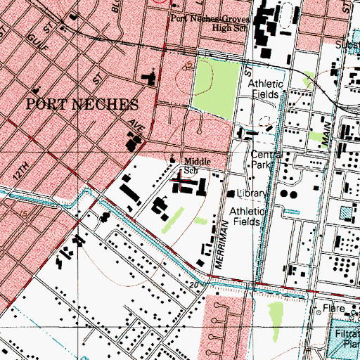 Topographic Map of Port Neches Middle School, TX