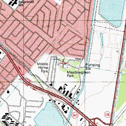 Topographic Map of Meadowgreen Park, TX