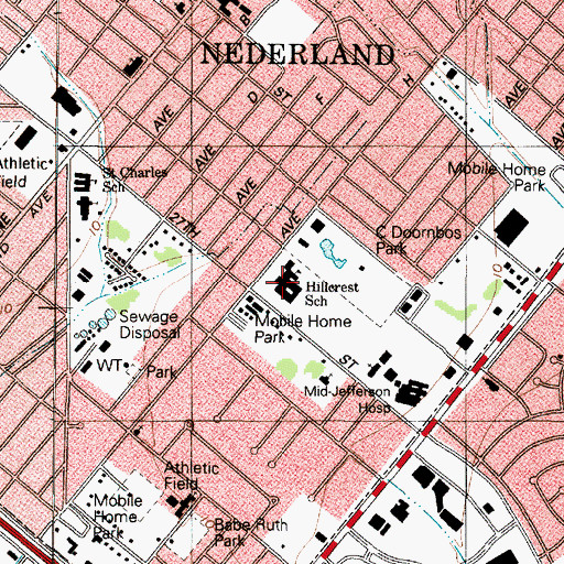 Topographic Map of Hillcrest Elementary School, TX