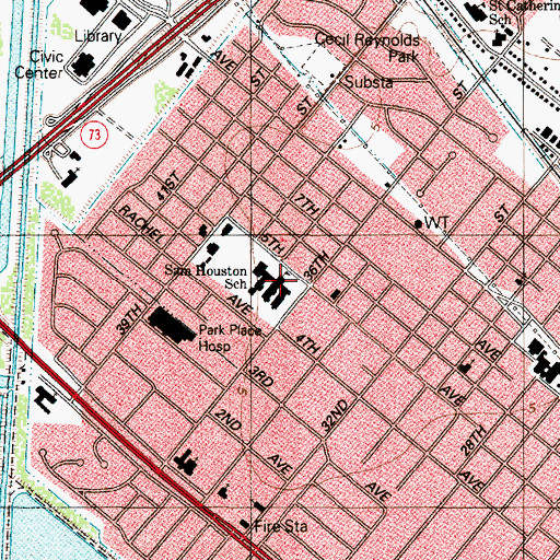 Topographic Map of Sam Houston Elementary School, TX