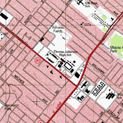 Topographic Map of Thomas Jefferson High School, TX