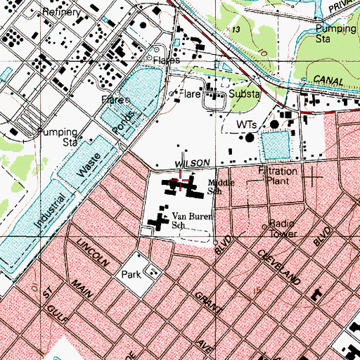 Topographic Map of Groves Middle School, TX