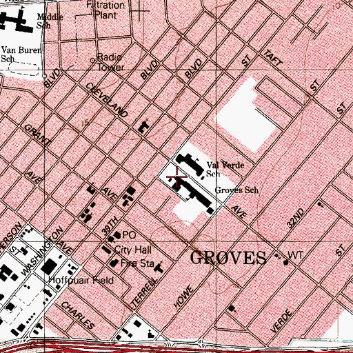 Topographic Map of Groves Elementary School, TX