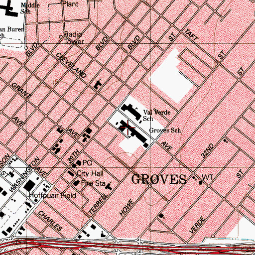 Topographic Map of Val Verde School, TX