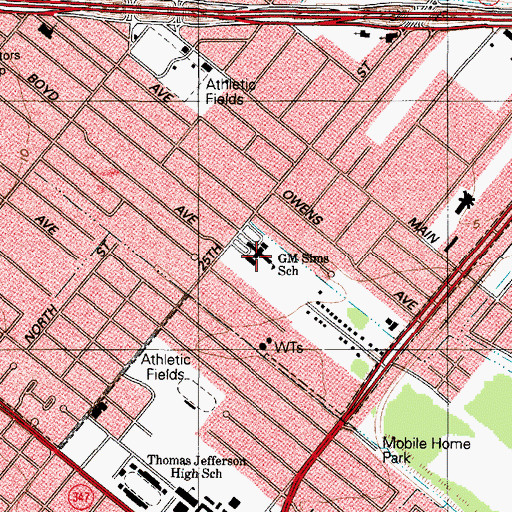 Topographic Map of G M Sims Elementary School, TX