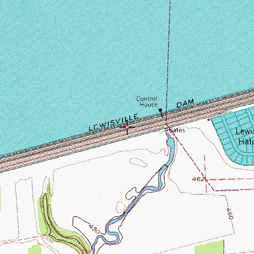 Topographic Map of Lewisville Dam, TX