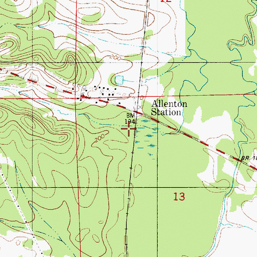 Topographic Map of Allenton Station, AL