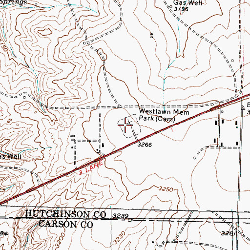 Topographic Map of Westlawn Memorial Park, TX