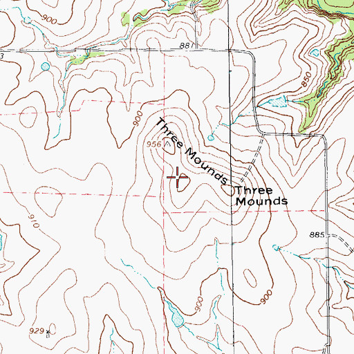Topographic Map of Three Mounds, TX