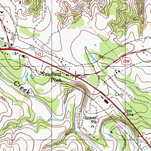 Topographic Map of Trading Post, TX