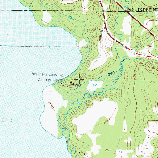 Topographic Map of Warners Landing Campgrounds, TX