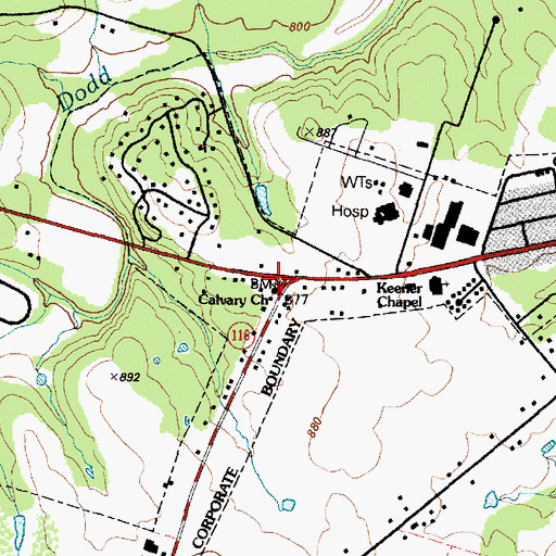 Topographic Map of Calvary Church, TX
