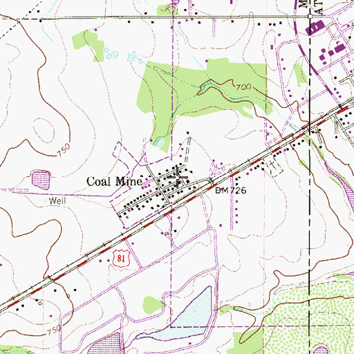 Topographic Map of Coal Mine, TX