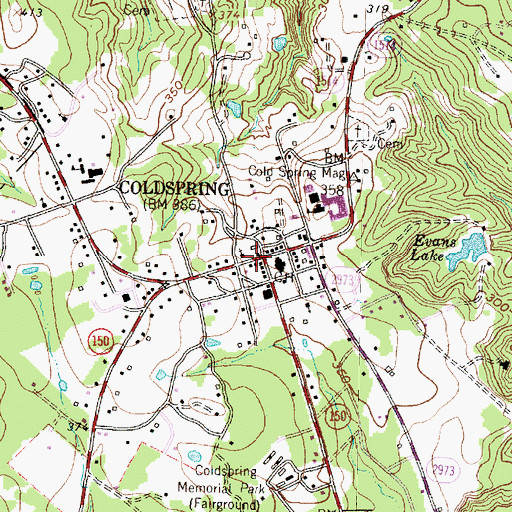 Topographic Map of Coldspring, TX