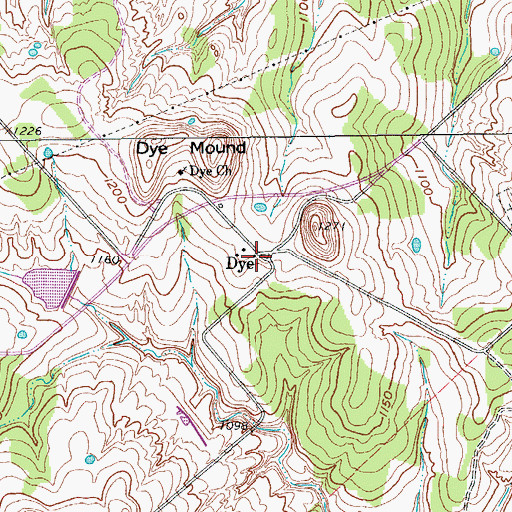 Topographic Map of Dye, TX