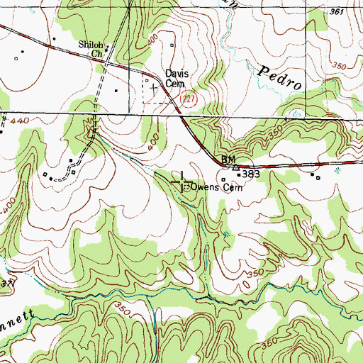 Topographic Map of Owens Cemetery, TX