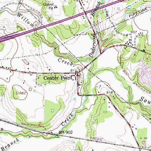 Topographic Map of Center Point, TX
