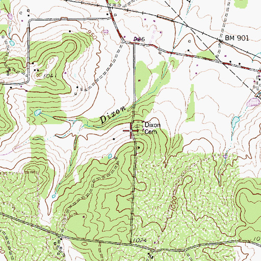 Topographic Map of Dixon Cemetery, TX