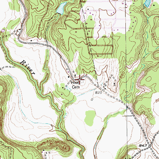 Topographic Map of Hood Cemetery, TX