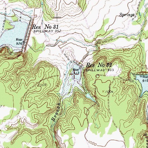Topographic Map of Reservoir Number Thirtytwo, TX