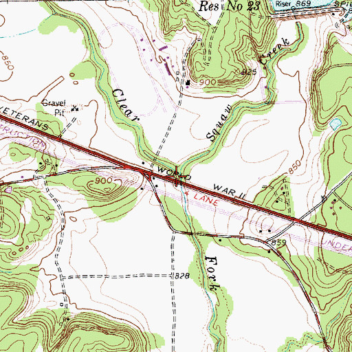 Topographic Map of Squaw Creek, TX