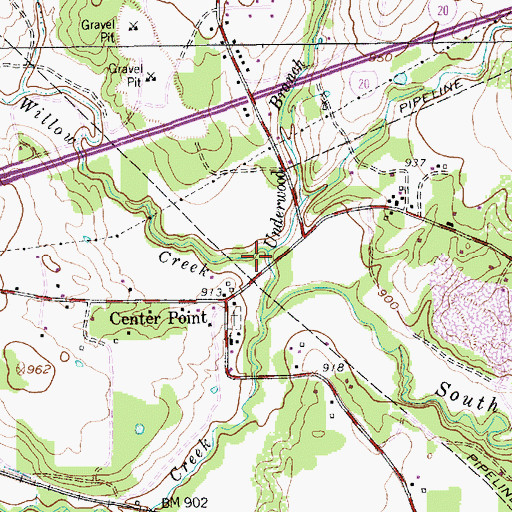 Topographic Map of Underwood Branch, TX