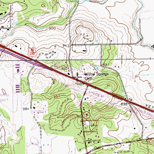 Topographic Map of Willow Springs Cemetery, TX
