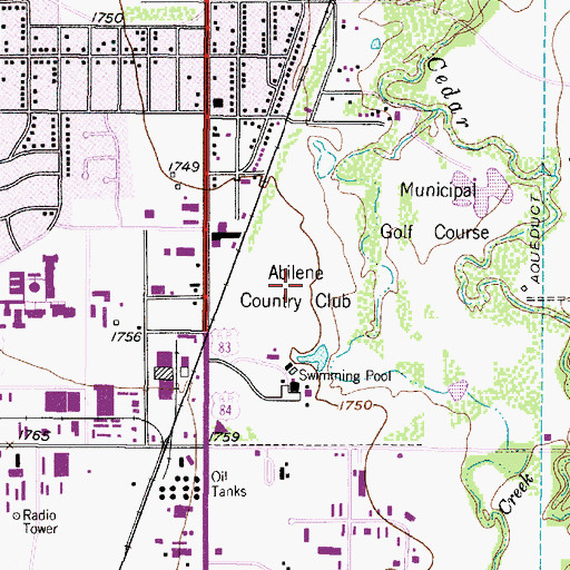 Topographic Map of Abilene Country Club, TX
