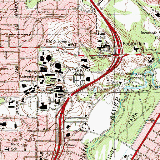 Topographic Map of Alamo Stadium, TX