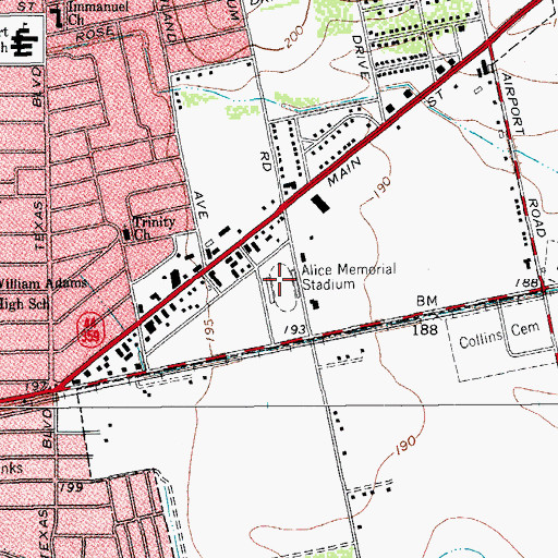 Topographic Map of Alice Memorial Stadium, TX