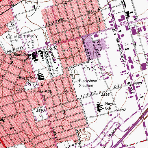 Topographic Map of Blackshear Staduim, TX