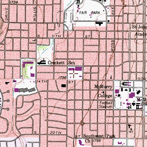 Topographic Map of Blue Sox Sadium, TX