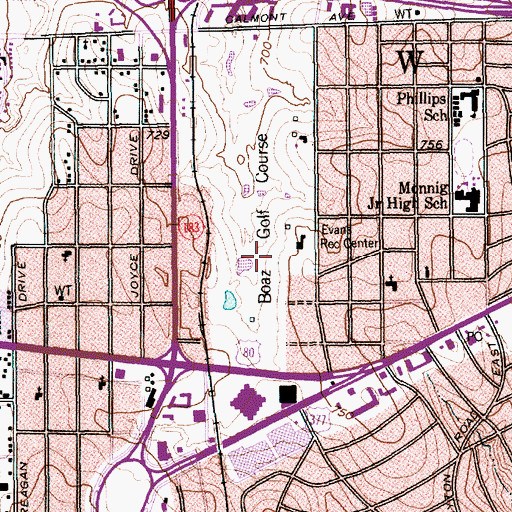 Topographic Map of Boaz Golf Course, TX