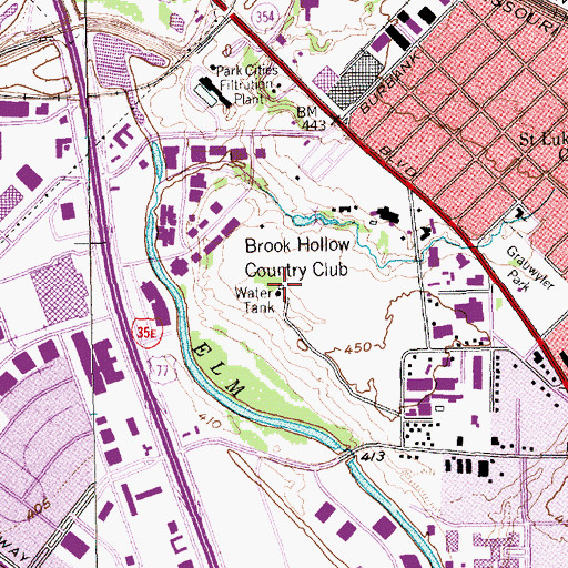 Topographic Map of Brook Hollow Country Club, TX
