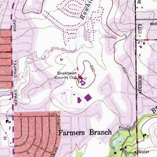 Topographic Map of Brookhaven Country Club, TX