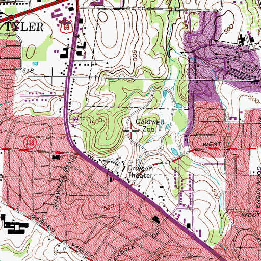 Topographic Map of Caldwell Zoo, TX