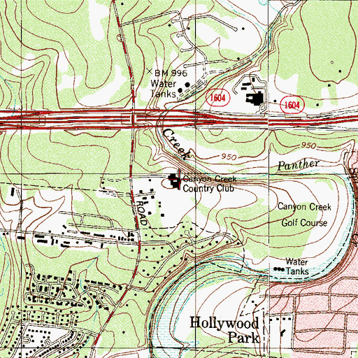 Topographic Map of Canyon Creek Country Club, TX