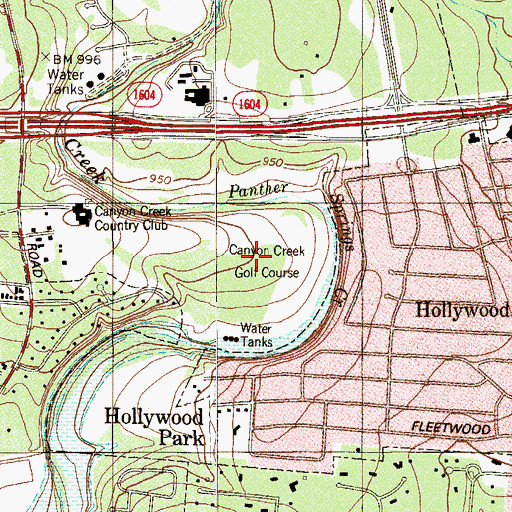Topographic Map of Canyon Creek Golf Club, TX