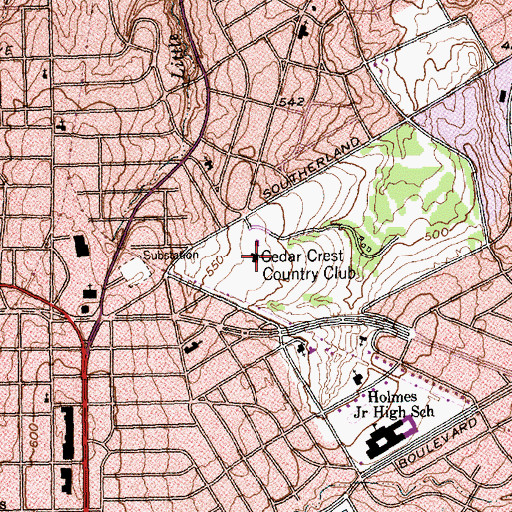 Topographic Map of Cedar Crest Country Club, TX