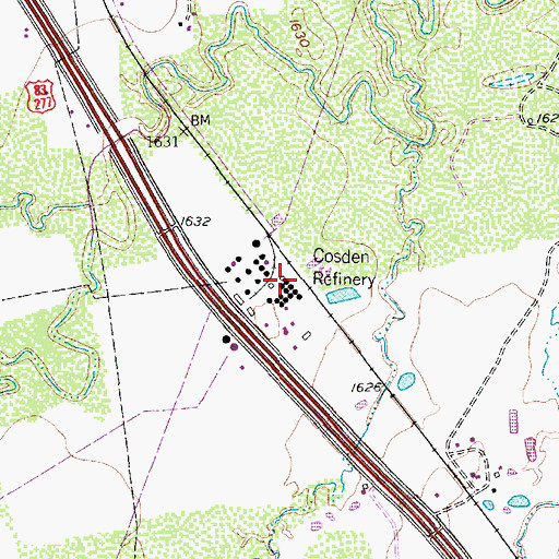 Topographic Map of Cosden Refinery, TX