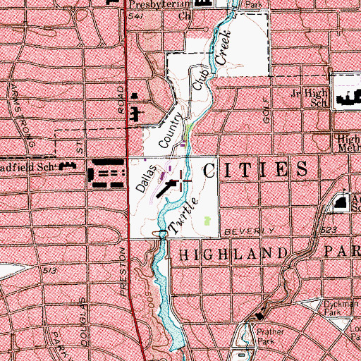 Topographic Map of Dallas Country Club, TX
