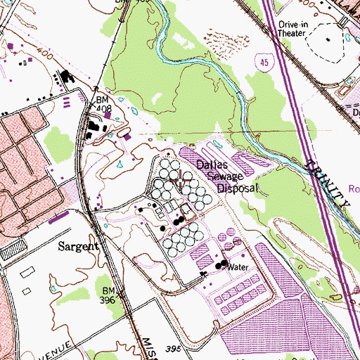 Topographic Map of Dallas Sewage Disposal, TX