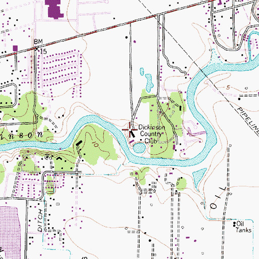 Topographic Map of Dickinson Country Club, TX
